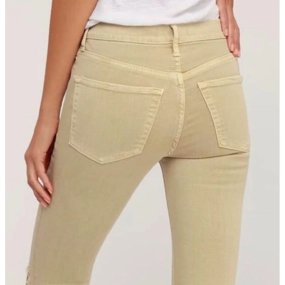 Free People Womens High Rise Busted Distressed Skinny Jeans Khaki‎ Tan size 27 - Picture 3 of 9